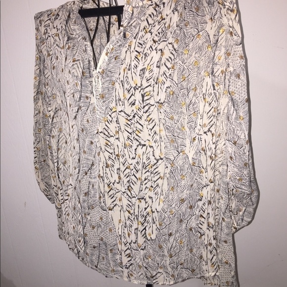 NWOT Material Girls size small oversized cream gold and gray 3/4 length sleeves - Picture 1 of 8